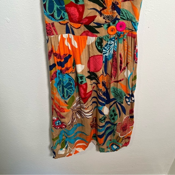 Sleeveless Fit & Flare Dress Tan Multicolor Floral - Picture 3 of 7